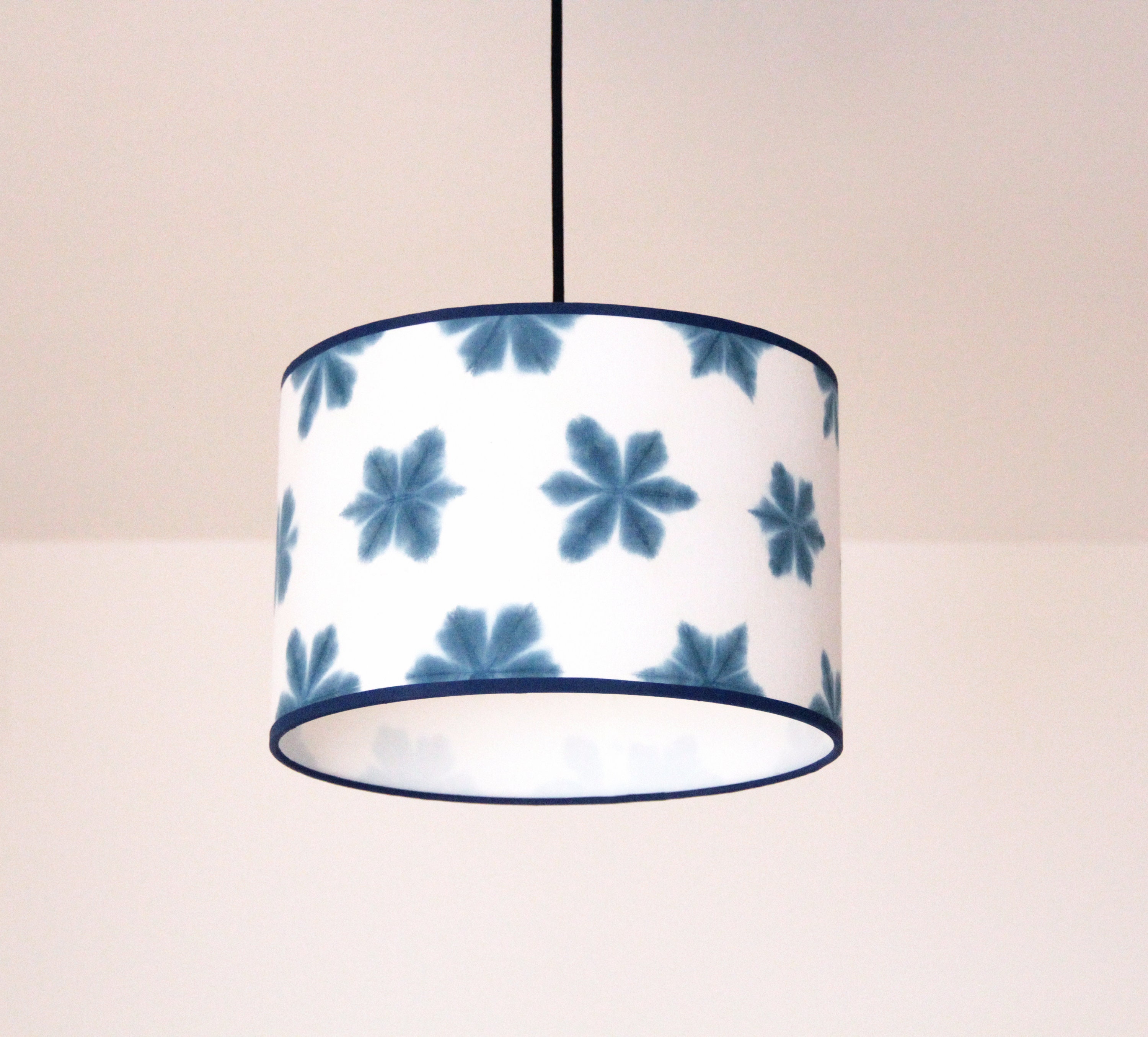 Blue Indigo Ceiling Lamp Itajime Shibori Japanese Pendant