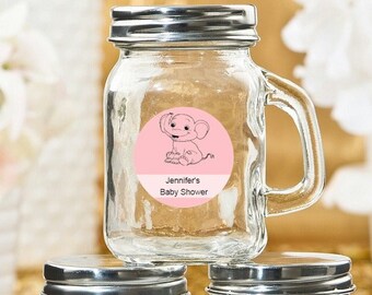 12+ Mini Mason Jars Baby Shower Favors, Personalized Baby Elephant Stickers, 4 Ounce Glass Mason Jars, Baby Shower Party Favors Mason Jar