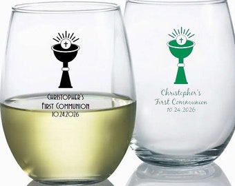 24+ First Communion Personalized Stemless Wine Glasses, Chalice Design, Custom Wine Glass, 1st Communion Custom Wine Glasses Guest Favors