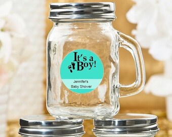 12+ Mini Mason Jars Baby Shower Favors, Personalized It's A Boy Stickers, 4 Ounce Glass Mason Jars, Baby Shower Party Favors Mason Jar