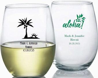 24+ Tropical Beach Wedding Wine Glasses, Personalized Stenless Wine Glass 9oz., Custom Wine Glasses Wedding Party Guest Favors