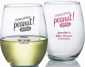 24+ Our Little Peanut Baby Shower Wine Glasses, Personalized Stemless Wine Glass, Custom Wine Glasses Baby Shower Party Favors