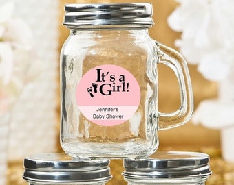 12+ Mini Mason Jars Baby Shower Favors, Personalized It's A Girl Stickers, 4 Ounce Glass Mason Jars, Baby Shower Party Favors Mason Jar