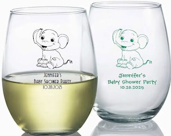 24+ Baby Elephant Baby Shower Wine Glasses, Personalized Stemless Wine Glass, Little Elephant Wine Glasses Baby Shower Party Favors