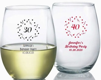 24+ Personalized Stemless Wine Glasses Birthday Party Favors, Custom Wine Glass, Milestone Birthday, Personalized Wine Glasses Birthday Gift