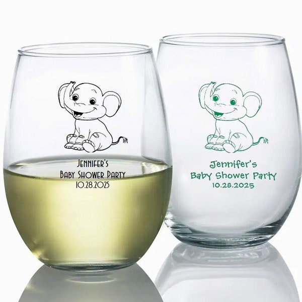 24+ Baby Elephant Baby Shower Wine Glasses, Personalized Stemless Wine Glass, Little Elephant Wine Glasses Baby Shower Party Favors