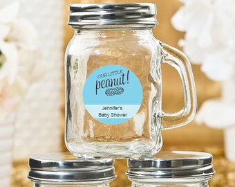 12+ Mini Mason Jars Baby Shower Favors, Personalized Our Little Peanut Stickers, 4 oz Glass Mason Jars, Baby Shower Party Favors Mason Jar