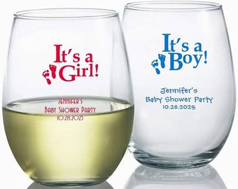 24+ Personalized Stemless Wine Glasses Baby Shower Favors, Custom New Baby Wine Glass, Personalized Wine Glasses Baby Shower Party Gifts