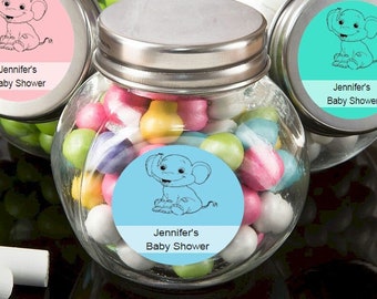 12+ Candy Glass Jars Baby Shower Favors, Personalized Baby Elephant Stickers, Candy Treat Jars, Baby Shower Party Favors Candy Glass Jar