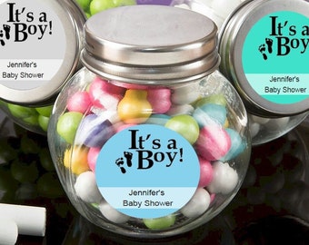 12+ Candy Glass Jars Baby Shower Favors, Personalized It's A Boy Stickers, Candy Treat Jars, Baby Shower Party Favors Candy Glass Jar
