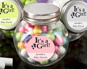 12+ Candy Glass Jars Baby Shower Favors, Personalized It's A Girls Stickers, Candy Treat Jars, Baby Shower Party Favors Candy Glass Jar