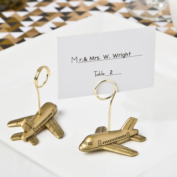 Airplane Place Card Holders, Seating Card Photo Holder, Travel & Desination Party Decorations, Airplane Theme Placecard Holder