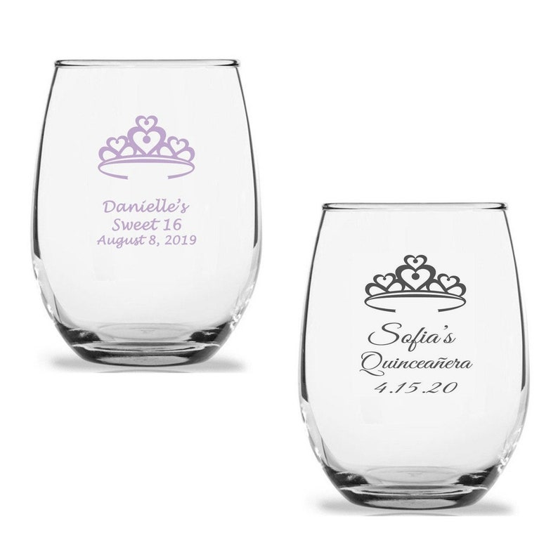 24 Stemless Wine Glasses Quince Años Quinceanera Birthday Etsy