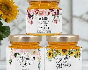 Baby Shower Party Honey Favors, Personalized Mini Honey Jars (2 oz)