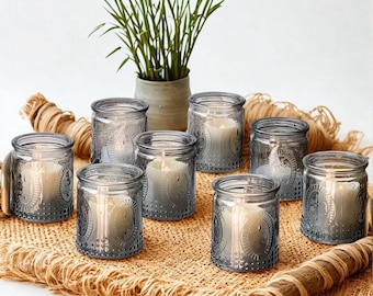 Smoke Gray Glass Votive Candle Holders (Set of 8), Wedding Reception Decor Centerpiece