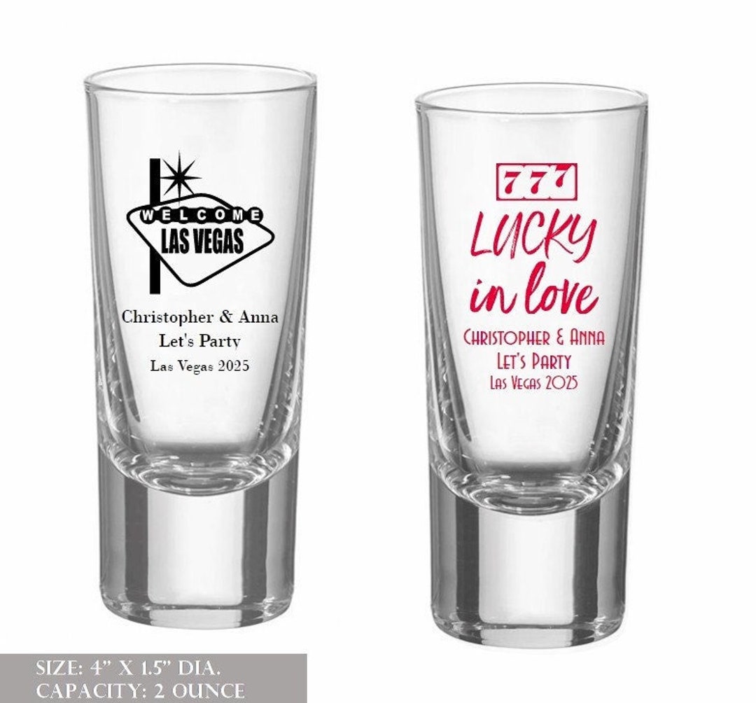 24 Personalized Shot Glass Las Vegas Favors, Custom Tall Shot Glass