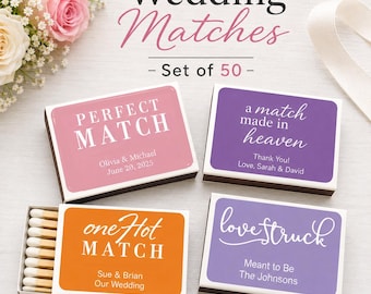 Wedding Matchbox Favors with Personalized Stickers (Set of 50), Custom Wedding Matches