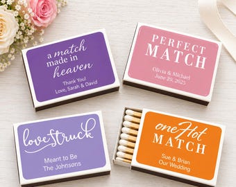 Wedding Matchbox Favors with Personalized Stickers (Set of 50), Custom Wedding Matches