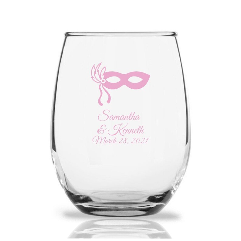 24+ Masquerade Mask Personalized Stemless Wine Glasses Sweet Sixteen Party Custom Stemless Wine Glass PWDSW48Y Quinceanera Celebration
