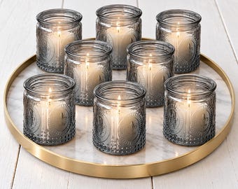 Smoke Gray Glass Votive Candle Holders (Set of 8), Wedding Reception Decor Centerpiece