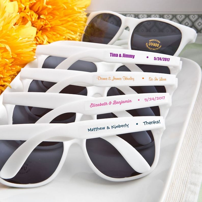 Personalized White Sunglasses, Customized Sunglass Favors, Beach Party Favors, Wedding Favors image 1
