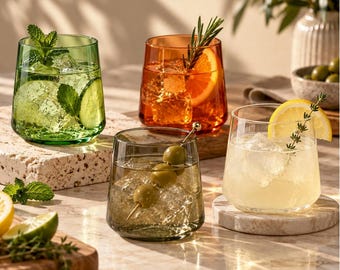 Cocktail Tumblers Glasses in Assorted Colors (Set of 4): Housewarming & Wedding Gifts