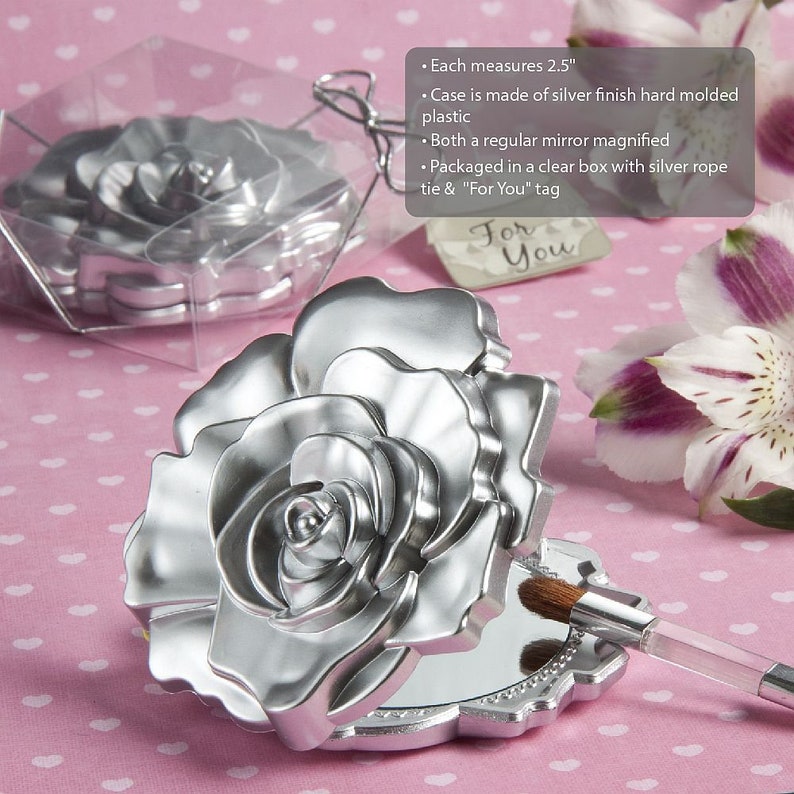 Silver Rose Compact Mirror Bridal Shower Party Favors Etsy