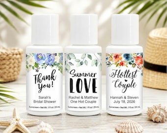 Personalized Mini Sunscreen Favors, Travel Size Sunblock SPF 30/1 oz Bridal Shower Gifts