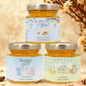 12+ Honey Baby Shower Favors  Personalized Stickers, Mini Honey Jars 2 oz Baby Shower Favor Idea, Personalize Honey Baby Shower Party Favors