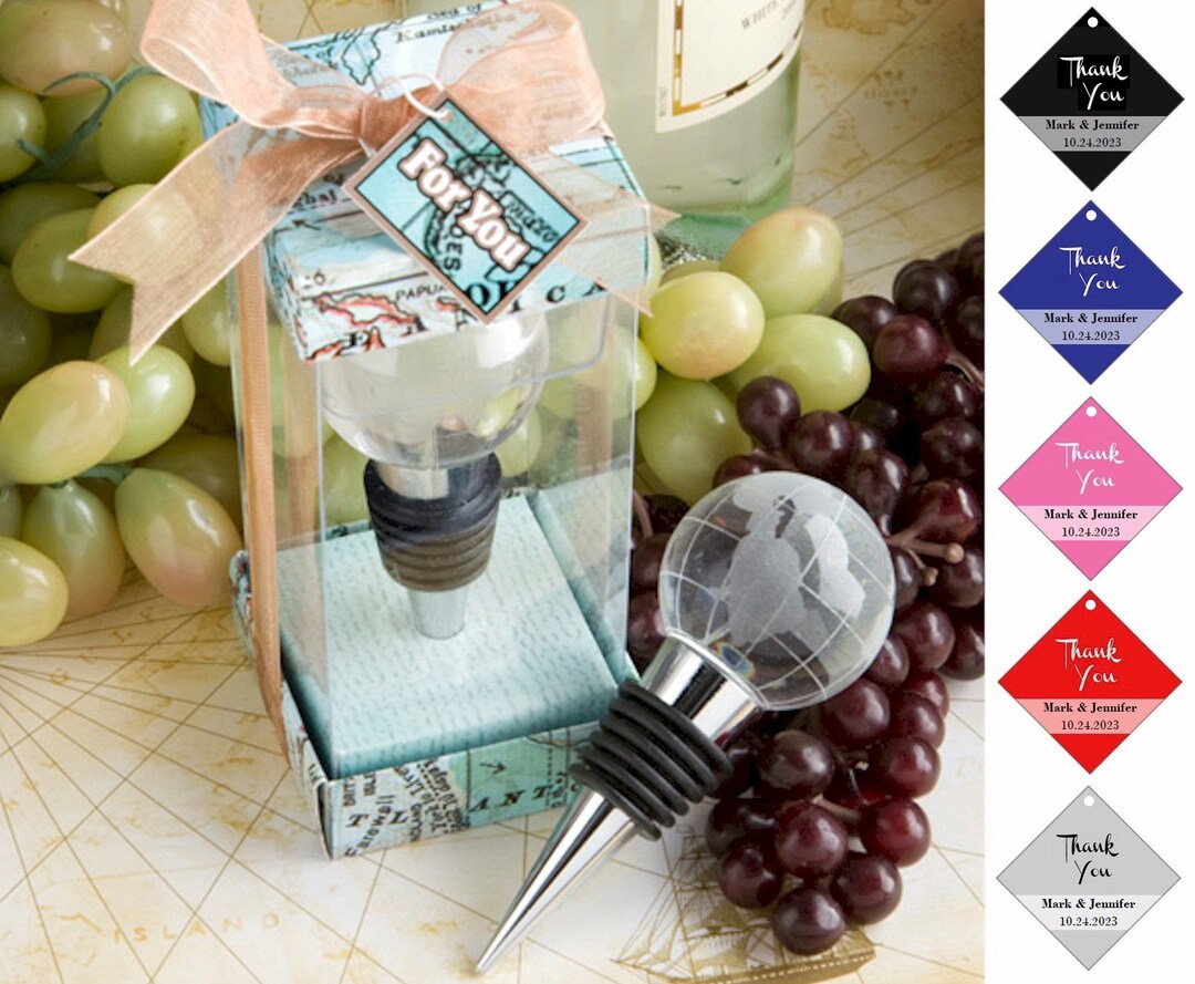 Glass Globe Wine Bottle Stoppers With Etched World Design, Destination