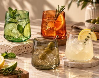 Cocktail Tumblers Glasses in Assorted Colors (Set of 4): Housewarming & Wedding Gifts