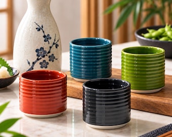 Ceramic Sake Soju Cups Set of 4: Japanese Korean Shot Glass Set, 4oz