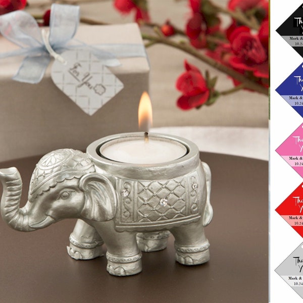 Lucky Elephant Silver Tea Light Holder, Elephant Candle Favor, Wedding Party Favors, Good Luck Silver Indian Elephant Candle Holder