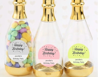 24+ Gold Champagne Bottle Candy Treat Container, Personalized Happy Birthday Stickers, Acrylic Champagne Bottles, Birthday  Party Favors