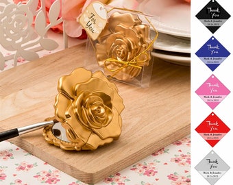 Matt Gold Rose Compact Mirror Bridal Shower Party Favors, Bridesmaid Gifts, Sweet 16, Quinceañera, Folding Cosmetic Mirrors With Rose Design