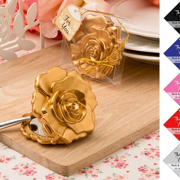 Matt Gold Rose Compact Mirror Bridal Shower Party Favors, Bridesmaid Gifts, Sweet 16, Quinceañera, Folding Cosmetic Mirrors With Rose Design
