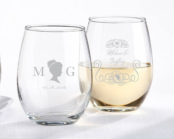 36 Personalized Wine Glass Wedding Favors Stemless 9 Ounce Etsy