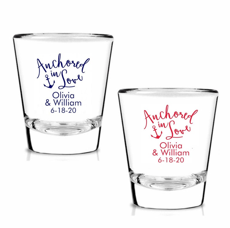 Anchored In Love Shot Glass Favors Personalized Shot Glasses 24 Custom Nautical Shot Glass Wedding Favors