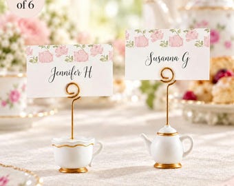 Tea Pot Place Card Holders (Set of 6): Tea Party Favors, Bridal Shower Decor