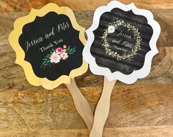 12 Personalized Wedding Fans, Hand Paddle Fan Favors, Floral Wedding Favors, Wedding Ceremony Fans, Wedding Favors