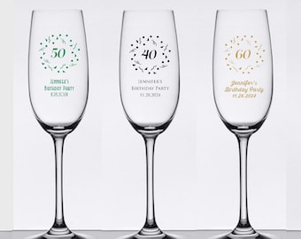 12+ Milestone Birthday Party Champagne Flutes, Personalized Champagne Glasses, Custom Champagne Flute Birthday Party Favors