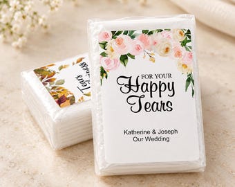 Personalized Wedding Tissue Pack Happy Tears, Pocket Size Tissues Pack Guest Favors