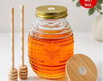 Honey Jar with Dipper Set: 24 oz Glass Bee Design, Honey is not Included