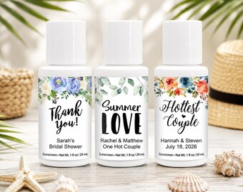 Personalized Mini Sunscreen Favors, Travel Size Sunblock SPF 30/1 oz Bridal Shower Gifts