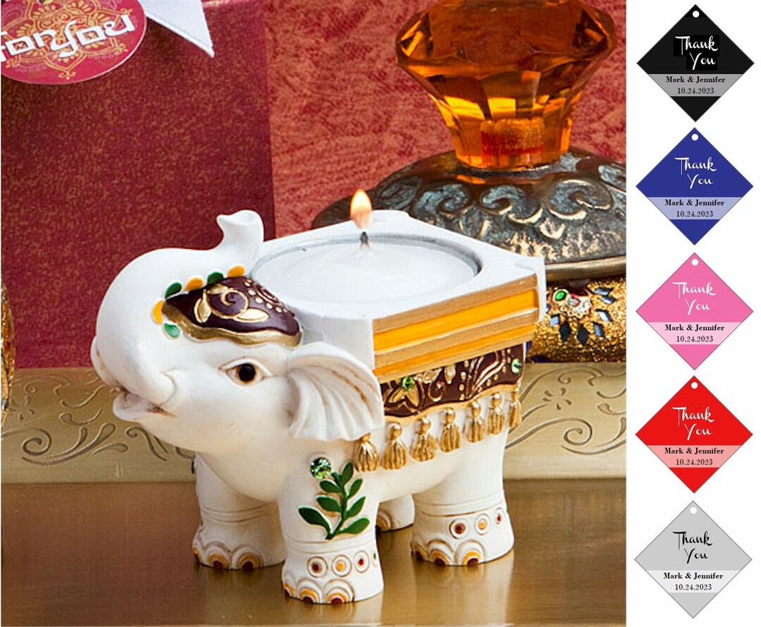 Lucky Elephant Tea Light Holder, Elephant Candle Favor, Wedding Party