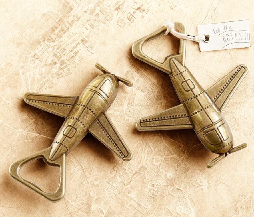 Airplane Bottle Opener Let the Adventure Begin, Travel Favor Gift, Destination Favors, Airplane Bottle Openers Wedding Party Favors
