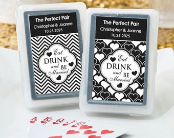 24+ Deck of Wedding Playing Cards, Personalized Silver Metallic Case Stickers, Eat Dring And Be Married, Set of Poker Cards Wedding Favors