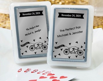 24+ Deck of Playing Cards, Personalized Silver Metallic Tandem Bike Case Stickers, Wedding Poker Cards, Set of Playing Cards Wedding Favors