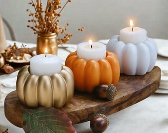 Pumpkin Tealight Holders Set of 6, Fall Thanksgiving Halloween Decor