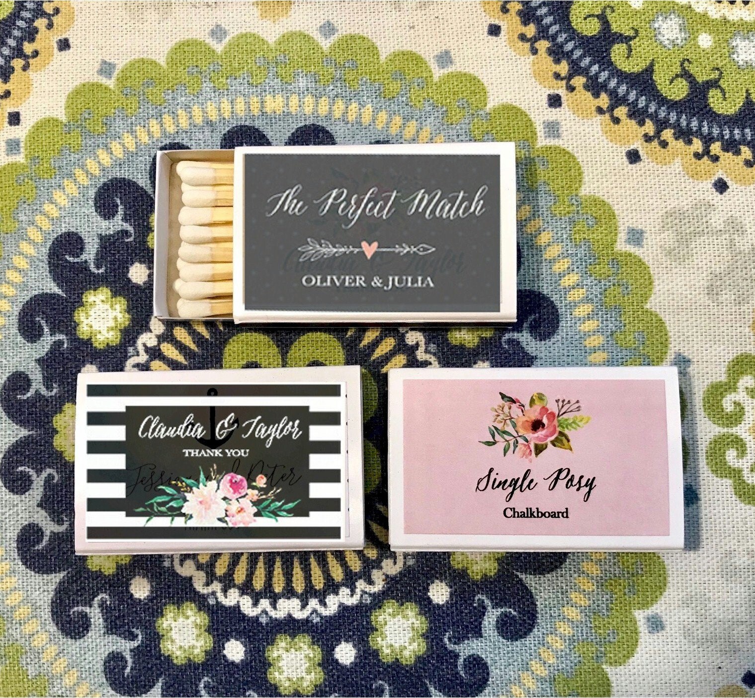 Set of 50 Matchbox Wedding Favors Personalized Floral Garden Etsy